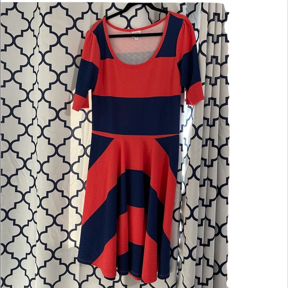 Lularoe Nicole Dress red and blue stripes 2xl